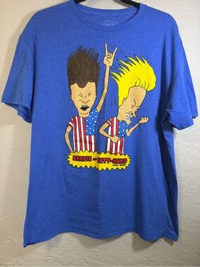 MTV Beavis & Butt-Head Shirt Adult Large Blue Graphic Tee Mens